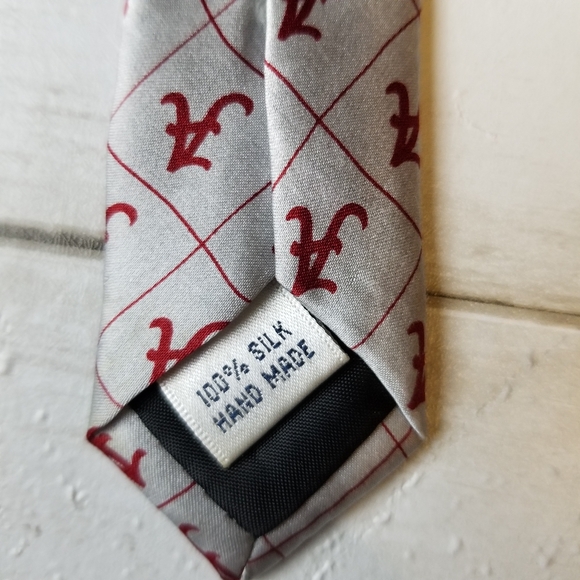 Vintage Varsity Vests Silk Handmade Alabama Crimson Tide Repeating Long Neck Tie - Picture 4 of 4